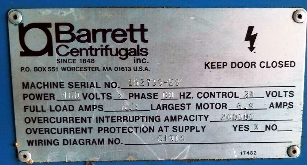 Barrett 152-ES oil extractor-dryer.
