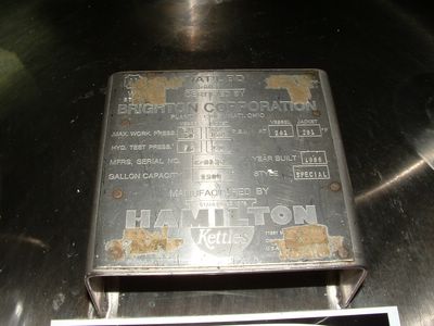 Hamilton Kettle 1500 G (5000 L) sanitary reactor, 316 SS.
