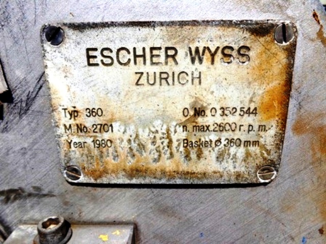 Escher-Wyss P-360/2 pusher centrifuge, 316SS.