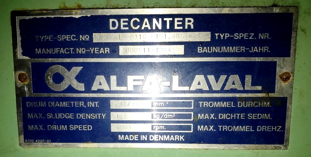 Alfa-Laval AVNX 419B-31G decanter centrifuge, 316SS.