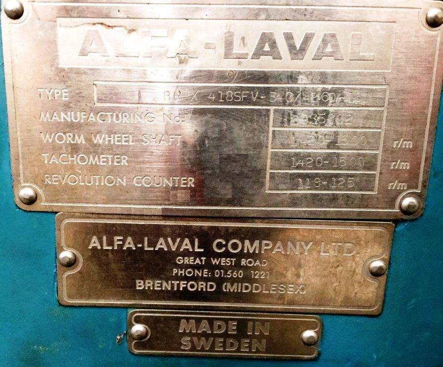 Alfa-Laval BRPX 418 SFV-34C clarifier, 316SS.