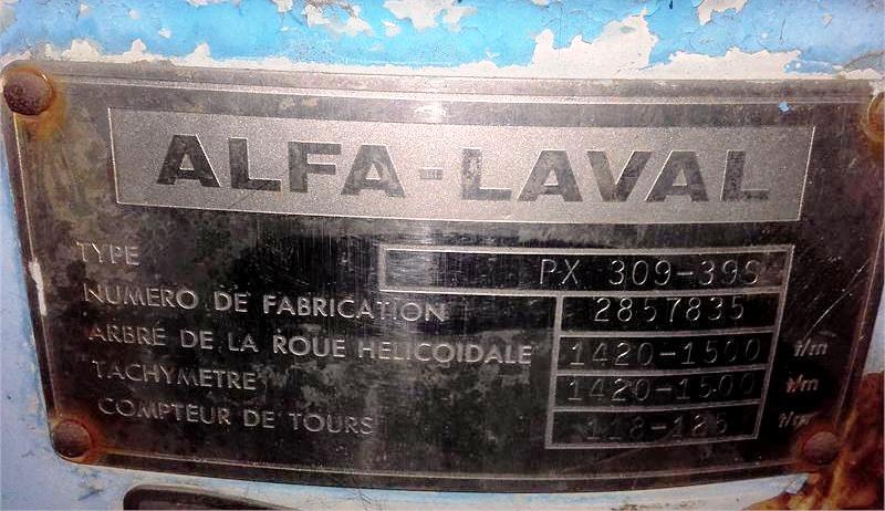 Alfa-Laval PX 309-39S-60 clarifier centrifuge, 316SS.