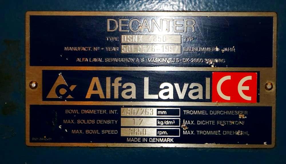 Alfa-Laval DSNX 4850 decanter centrifuge, 2205 SS.