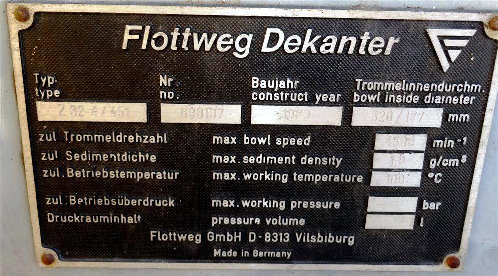 (2) Flottweg Z32-4/451 decanter centrifuges, 316SS.