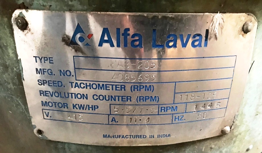 (2) Alfa-Laval MAB 205S-24-60 oil purifiers, SS.