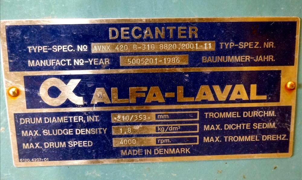 Alfa-Laval AVNX 420B-31G decanter centrifuge, 316SS.