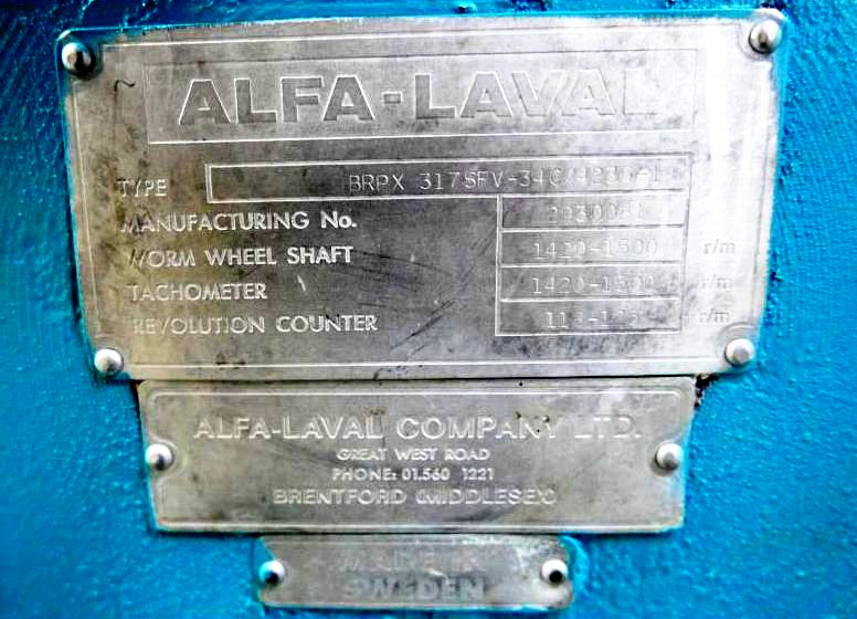 Alfa-Laval BRPX 317 SFV-34C clarifier, 316SS.