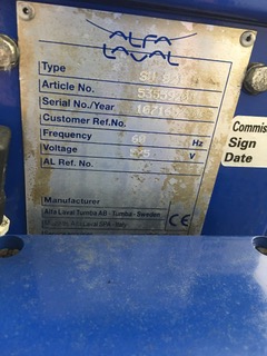 (2) Alfa-Laval S-821 fuel/lube oil purifier skids, 316SS.