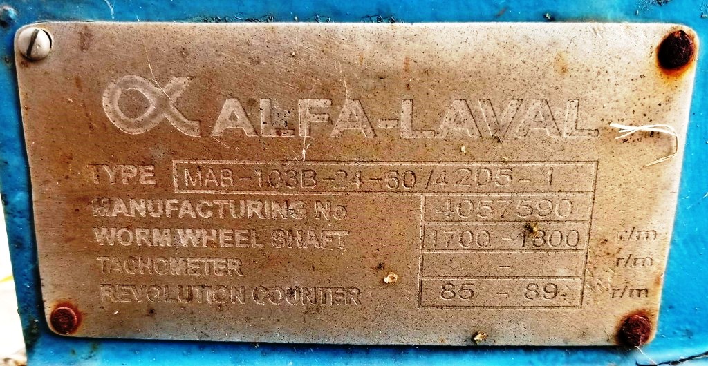 Alfa-Laval MAB 103B-24-60 oil purifier, SS bowl.