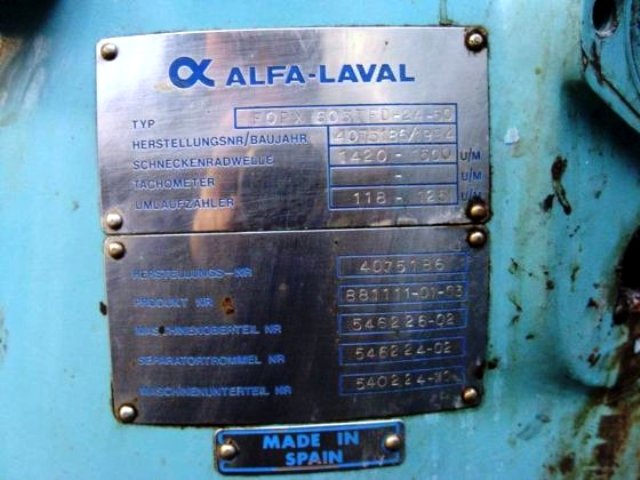Alfa-Laval FOPX 605 TGD-24 oil purifier, 316SS.