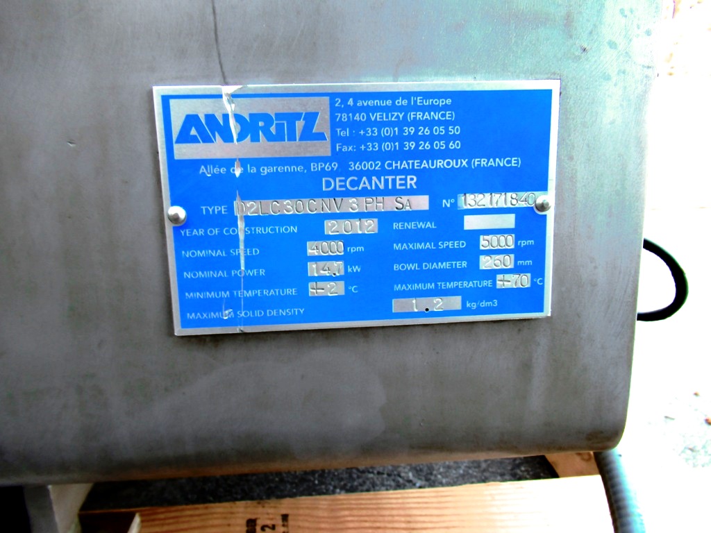 Andritz D2L C30CNV sanitary tricanter centrifuge, 316SS.