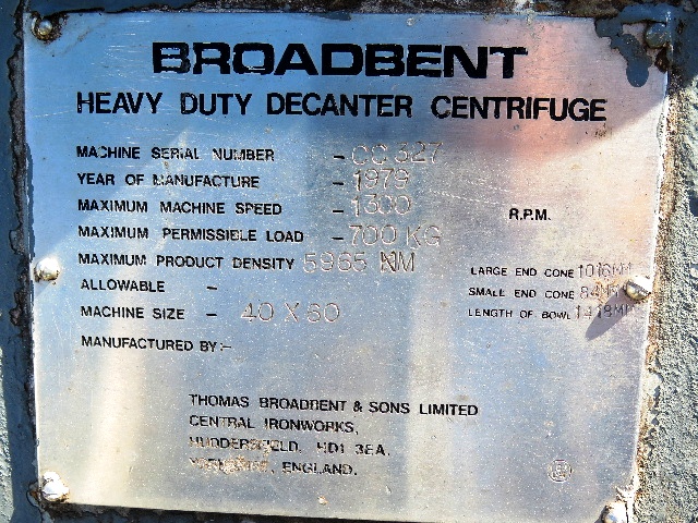 (4) Broadbent 40 x 60 decanter centrifuges, 316SS.