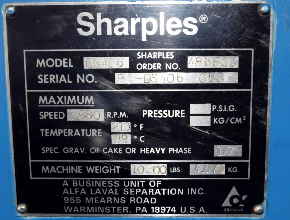 Alfa-Laval/Sharples DS-406 Super-D-Canter centrifuge, 316SS.