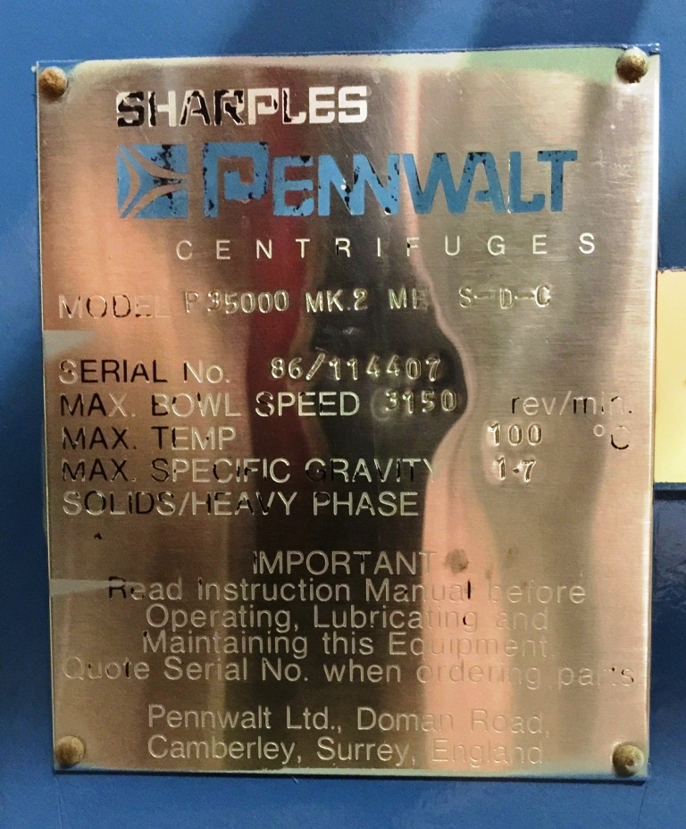 Sharples P35000 MK2 sanitary decanter centrifuge, 316SS.