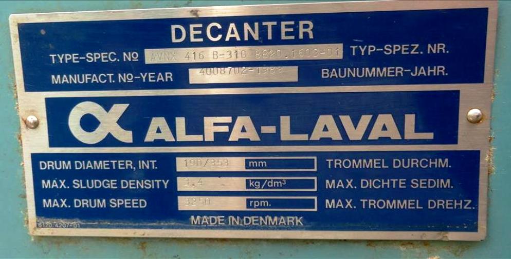 Alfa-Laval AVNX 416B-31G decanter centrifuge, 316SS.