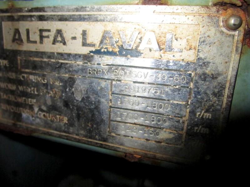 Alfa-Laval BRPX 207 SGV-39-60 clarifier, 316SS.