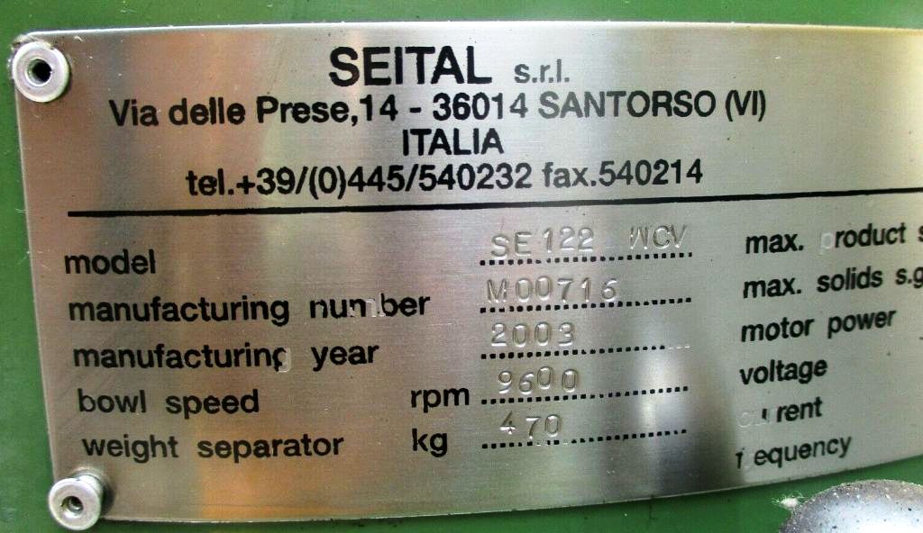 SPX Seital SE-122 WCV clarifier on SRS SR-1020 module, 304SS.