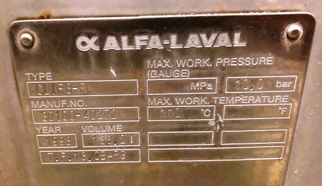 Alfa-Laval VNPX 407 SGP-34S clarifier centrifuge, 316SS.