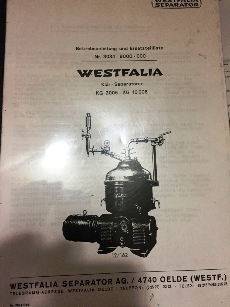 Westfalia KG 8006 chamber bowl centrifuge, 316SS.