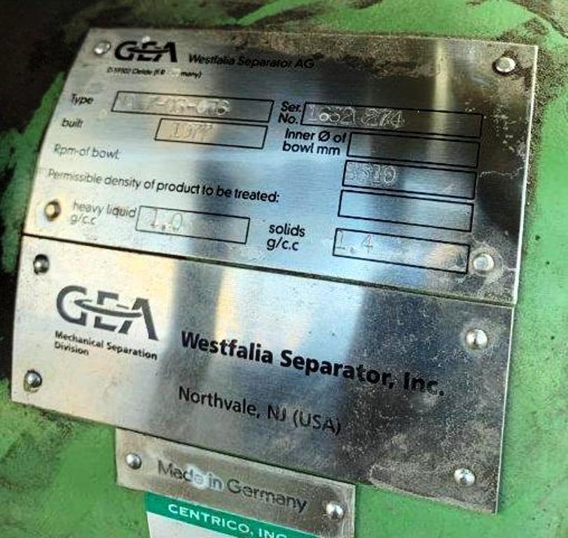 Westfalia NA 7-06-076 clarifier centrifuge, 316SS.