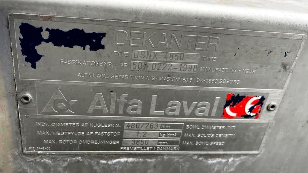(7) Alfa-Laval DSNX 4850 sanitary decanter centrifuge, 316SS.